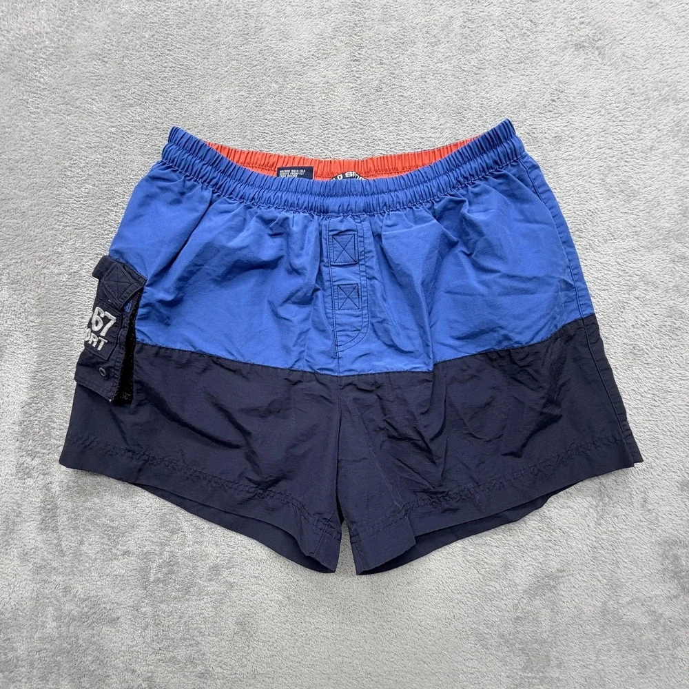 Vintage Polo Sport Swim Shorts Mens L Blue Colorblock Lined Built-In Brief Cargo